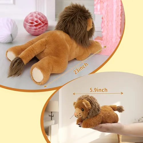 Miniatura 7 de MaoGoLan Juego de 4 peluches de león de 19.6 pulgadas con 3 bebés en ella con cremallera trasera, regalos encantadores para niños, adecuado