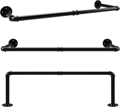 Miniatura 7 de Perchero industrial de tubería, resistente y desmontable, para colgar en la pared, barra de ropa rústica para ahorrar espacio, barra multiusos