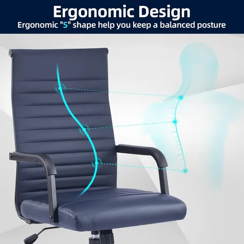 Miniatura 3 de Silla de oficina, ergonómicas ejecutivas para sala de conferencias, silla de escritorio de cuero acanalado con soporte lumbar, silla giratoria