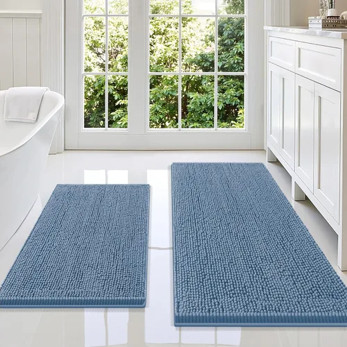 Miniatura 127 de Smiry Juego de 2 alfombras de baño, felpilla suave y absorbente, lavable a máquina, antideslizantes, para bañera, ducha y suelo