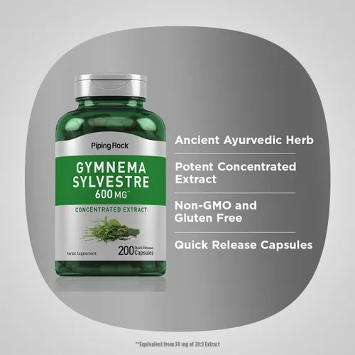 Miniatura 4 de Piping Rock Gymnema Sylvestre Suplementos 200 cápsulas Extracto de hierbas concentrado Sin OMG y sin gluten