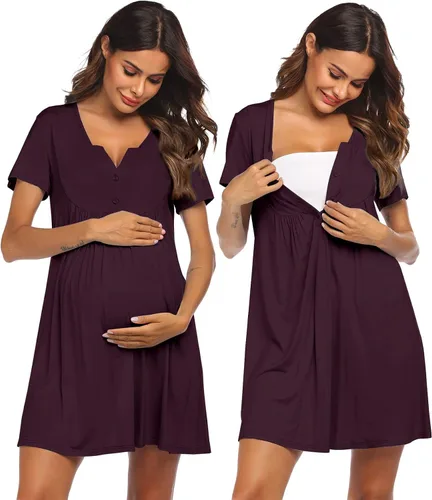 Ekouaer Vestido de parto y parto, camisón de lactancia, camisones de maternidad para hospital, camisón corto de lactancia S-XXL