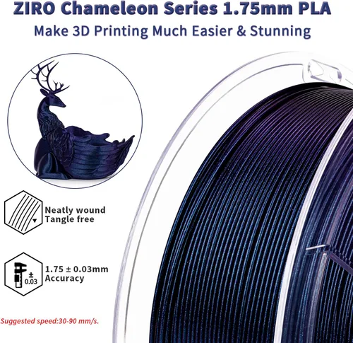 Miniatura 4 de ZIRO - Filamento para impresora 3D, 1.75mm de polilactida brillante con destellos, Serie Camaleón, efecto brillante con destellos, carrete de 1kg