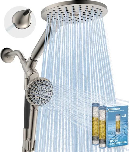 MakeFit Combo de cabezal de ducha de lluvia con doble filtro, cabezal de ducha de mano de alta presión con barra ajustable, cabezal de ducha de