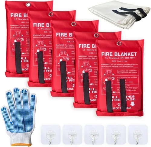 Leberna Paquete de 5 mantas contra incendios de 39.9 x 39.3 pulgadas | Mantas de fibra de vidrio para incendios de emergencia para personas,