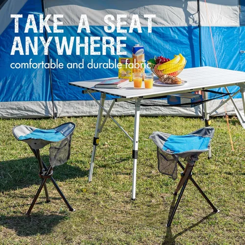 Miniatura 4 de Portal - Taburete de camping plegable portátil, trípode plegable con asiento para senderismo, caza, caminata, pesca, viajes al aire libre con Azul