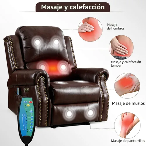 Miniatura 4 de HAOMARKETS Silla reclinable eléctrica clásica con masaje y calor, sillón reclinable eléctrico de piel sintética transpirable con puerto USB, sofá