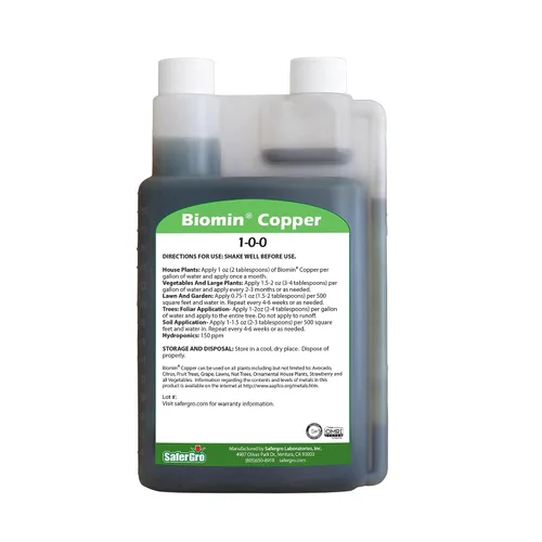 Miniatura 2 de SaferGro Biomin® Copper, Fertilizante líquido orgánico, cobre complejado para deficiencia de cobre o suplemento, aplicación de suelo y foliar, 1