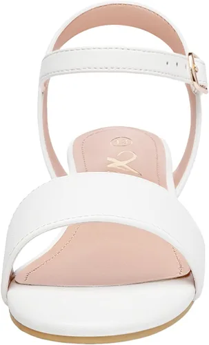 Miniatura 12 de Athlefit Sandalias para niñas, puntera abierta, correa en el tobillo, tacones bajos, zapatos de vestir para niñas pequeñas y grandes