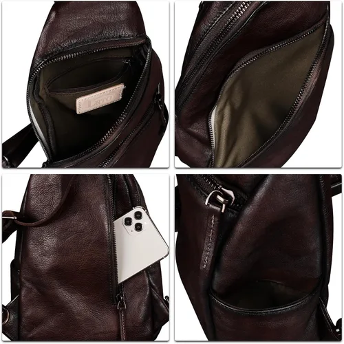 Miniatura 7 de Bolso bandolera de cuero genuino, bolso cruzado hecho a mano para senderismo, riñonera, mochila retro para el hombro, mochila de pecho vintage