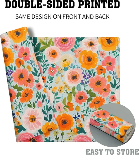 Miniatura 5 de Juego de 4 manteles individuales con estampado de flores de acuarela para decoración de mesa de comedor en el hogar, interior y exterior