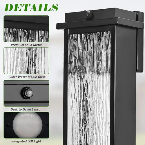 Miniatura 2 de VenzBlomia Lámpara de pared exterior de 16" en negro del atardecer al amanecer LED, lámpara de iluminación exterior grande, lámpara de pared montada