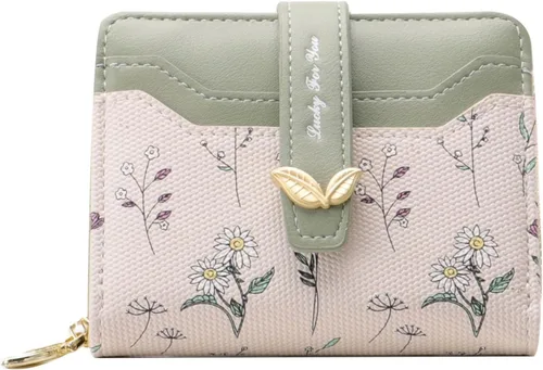 Miniatura 8 de Billeteras pequeñas para mujer, de cuero, plegable, con cremallera, con bolsillo con cremallera, lindo soporte para tarjetas de crédito, monedero