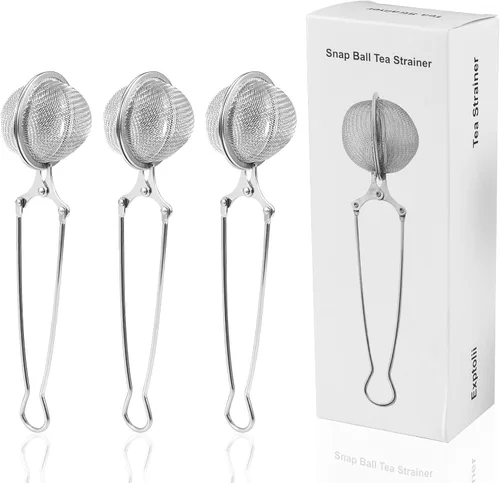 Miniatura 8 de Exptolii - Filtro de té Snap Ball, paquete de 2 filtros infusores de té de acero inoxidable con asa para té de hojas sueltas, especias, condimentos