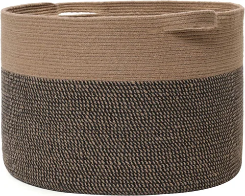 Miniatura 18 de Cesta grande de cuerda de algodón de tamaño máximo de 24 x 24 x 17 pulgadas, cesta de almacenamiento extragrande, cesta de lavandería tejida, Gris