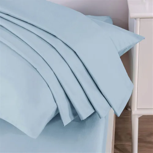 Miniatura 7 de DaDa Bedding - Lujoso juego de sábanas bajeras de algodón suave, color azul pastel sereno con fundas de almohada a juego, diseño de bolsillo
