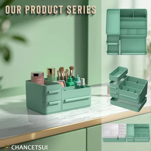 Miniatura 7 de CHANCETSUI Organizador de maquillaje con cajones, organizador de encimera para cosméticos, soporte de tocador para lápiz labial, pinceles, lociones