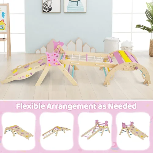 Miniatura 9 de Costzon Pikler - Juego de triángulos plegables 9 en 1, juguetes de escalada para bebés, juego de escalada Montessori de madera para aprendizaje
