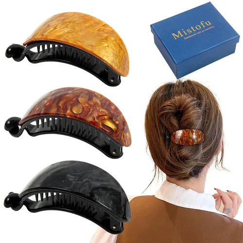 Miniatura 12 de Mistofu Pinza de plátano para mujer, 4 piezas, pinza curvada francesa, antideslizante, agarre fuerte, agarre cómodo, pasadores para cabello grueso