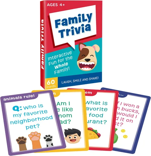 LotFancy Juego de preguntas familiares, a partir de 4 años, juegos familiares para niños y adultos, 60 divertidas tarjetas de trivia, iniciadores de