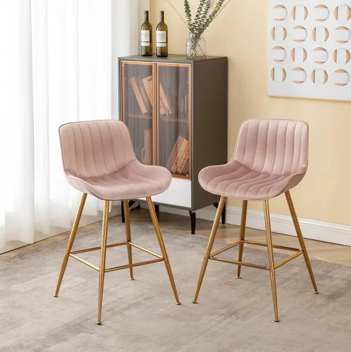 Miniatura 11 de Sidanli Blue - Juego de 2 taburetes de bar de terciopelo de 24 pulgadas con reposapiés, sillas de bar modernas para el hogar, isla de cocina, comedor