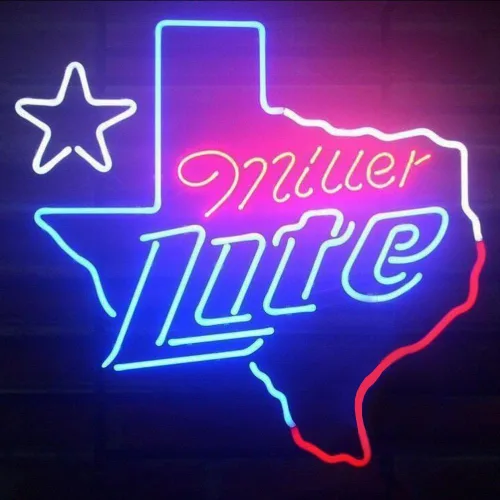 Nuevo letrero de neón Millers Lite de 20 x 16 pulgadas con diseño de estrellas solitarias de Texas, letrero de cueva para hombre, barra deportiva,
