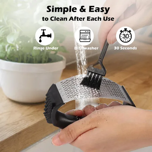 Miniatura 5 de Juego de balancines de prensa de ajo de acero inoxidable con pelador de ajo y cepillo de limpieza, herramienta de picadora de ajo, accesorios