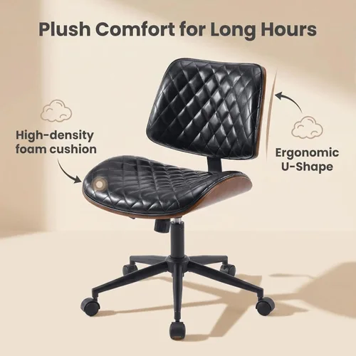 Miniatura 6 de Furnimart Silla de escritorio pequeña sin brazos con ruedas, silla giratoria de piel sintética de 360° para dormitorio, silla de trabajo compacta