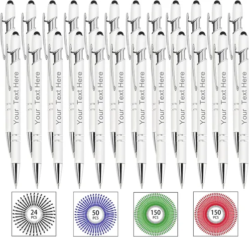 Miniatura 110 de Hasta 500 bolígrafos personalizados a granel, bolígrafo grabado personalizado con punta de lápiz capacitivo, carcasa multicolor retráctil, bolígrafo