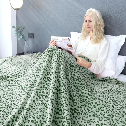 Miniatura 3 de MIBOI - Manta de forro polar con estampado de leopardo verde, manta de felpa suave y acogedora, manta verde para sofá, cama Verde leopardo