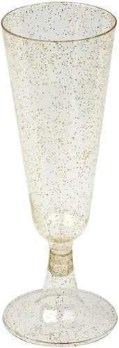 Miniatura 6 de Efavormart - Juego de 60 copas de champán desechables de plástico dorado de 5 onzas, diseño de trompeta rociada con purpurina de tallo corto Base