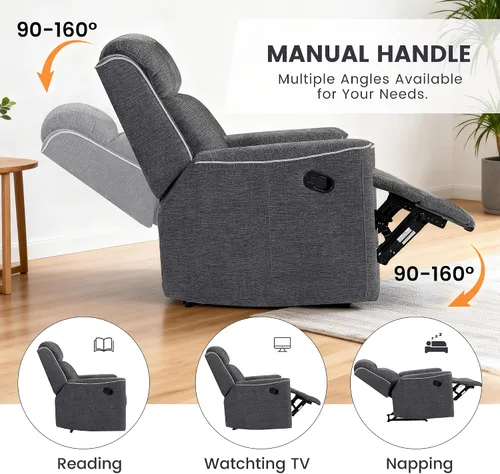 Miniatura 6 de Betsy Furniture Juego de sofá reclinable manual de microfibra suave, sofá con mesa desplegable, dos sillones reclinables, gris carbón 9111