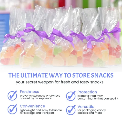 Miniatura 3 de Bolsas transparentes para dulces (paquete de 200) – Bolsas de regalo de plástico transparente de 5x7 pulgadas con lazos de torsión de 4 pulgadas, 3