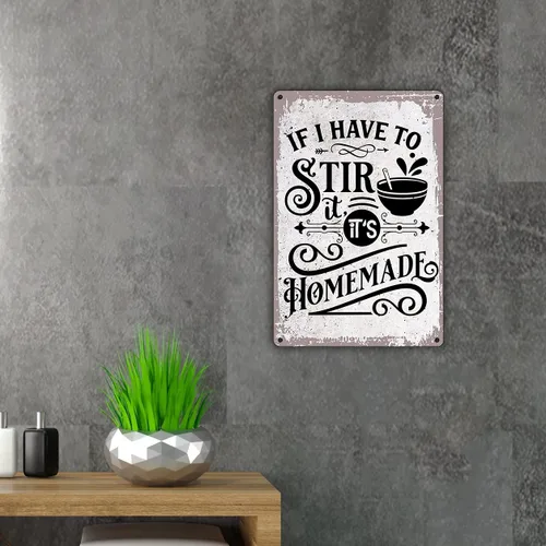 Miniatura 3 de QIONGQI Letrero de metal con frase divertida "If I Have to Stir It, It's Homemade", decoración de pared, retro, con refranes para decoración