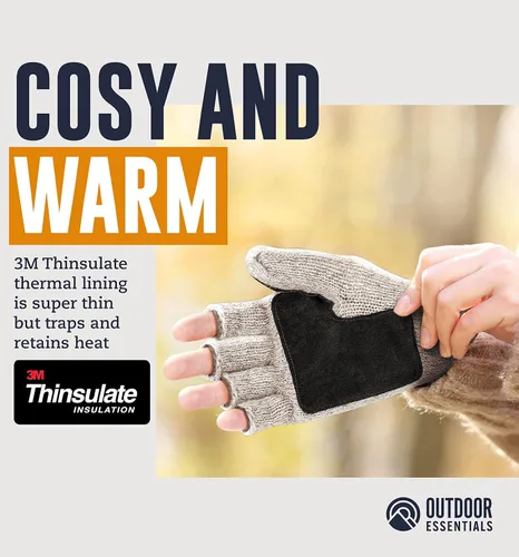 Miniatura 4 de Guantes de invierno sin dedos, guantes de lana convertibles para hombres y mujeres, guantes de nieve cálidos de punto térmico para clima frío