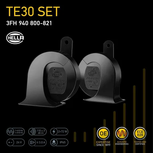 Miniatura 8 de HELLA 940800821 Kit de bocina de trompeta BX negra de 24 V (ajuste universal)