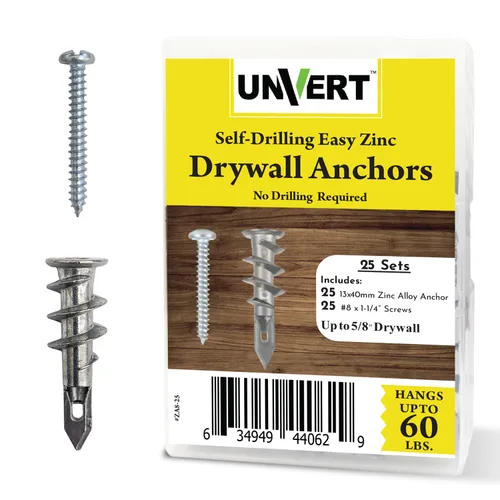 Miniatura 8 de #8 Kit de anclajes y tornillos para paneles de yeso, anclajes de pared de zinc para paneles de yeso resistentes, con tornillos de anclaje