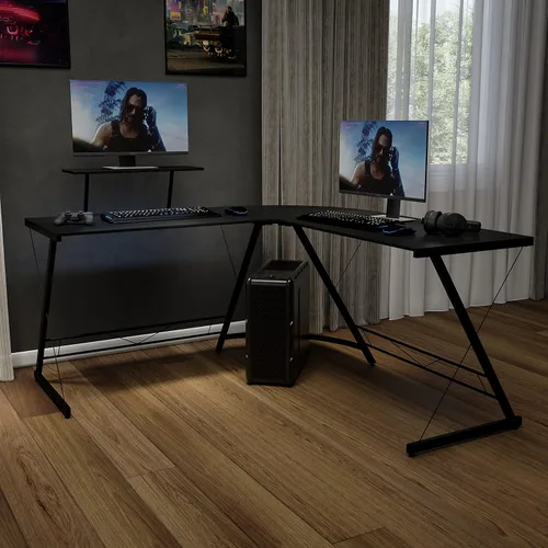 Miniatura 2 de Flash Furniture Ginny - Escritorio esquinero para juegos en forma de L para ahorrar espacio y estante para monitor, escritorio de computadora de 2