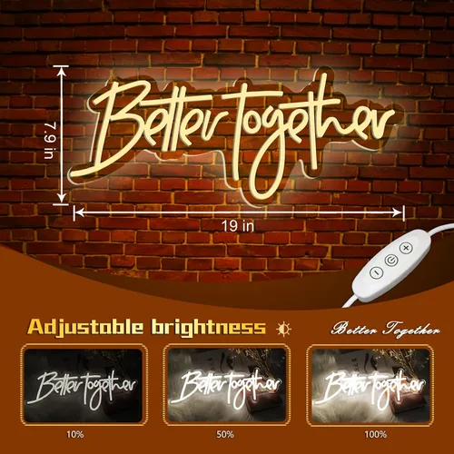 Miniatura 6 de Letrero de neón Better Together, con regulable, blanco cálido, decoración de pared de neón, utilizado para decoración de fiestas de cumpleaños