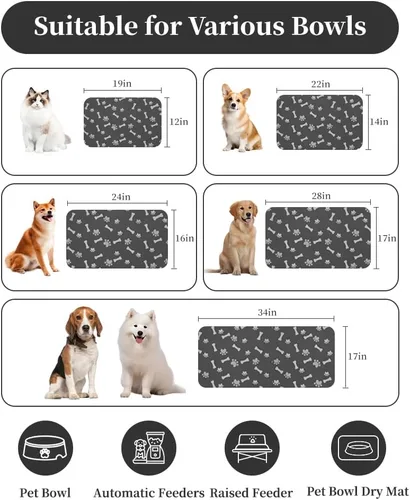 Miniatura 4 de MontVoo Tapete de comida para perros, tapete de alimentación de mascotas para alimentos y agua, dispensador sin manchas, de secado rápido, tapete