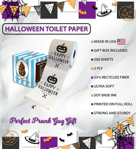 Miniatura 3 de Printed TP Papel higiénico estampado de calabaza risueña de Halloween, rollo de papel higiénico aterrador para sorpresa, broma, regalo divertido