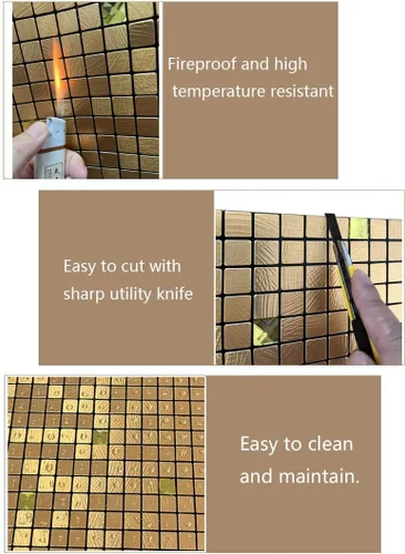 Miniatura 3 de XUANINY Azulejos Adhesivos Despegables para Salpicadero de Cocina, Baño, Chimenea, Mosaico de Aluminio Metálico Autoadhesivo (12"x12")