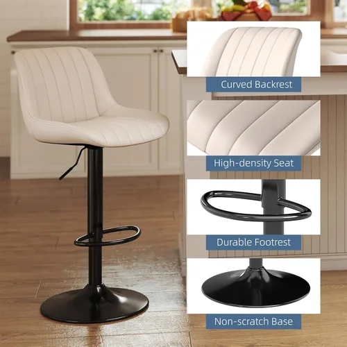 Miniatura 4 de Youhauchair - Juego de 1 taburete de bar, taburetes giratorios de altura de mostrador con respaldo, sillas de bar ajustables de piel sintética