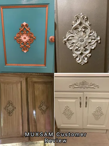 Miniatura 6 de Apliques tallados en madera, 2 piezas de adornos decorativos de madera, MUXSAM calcomanías de centro de muebles sin pintar para gabinete, tocador