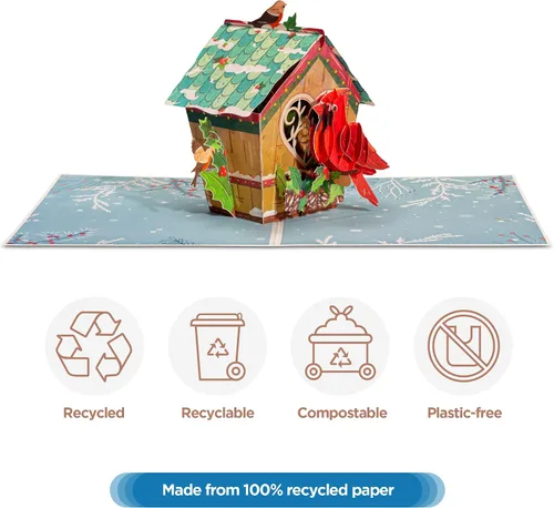 Miniatura 4 de Frndly by Paper Love Bird House Tarjeta de Navidad Pop Up, Tarjetas de Felicitación Emergentes 3D Hechas a Mano, Para Navidad o Días Festivos, 100%