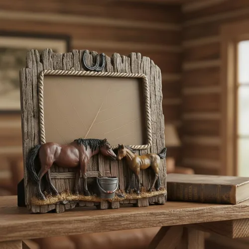 Miniatura 2 de Comfy Hour Marco de fotos de figura de caballo doble de 7.48 x 7.75 pulgadas, estilo rústico, antiguo, estilo occidental, decoración del hogar