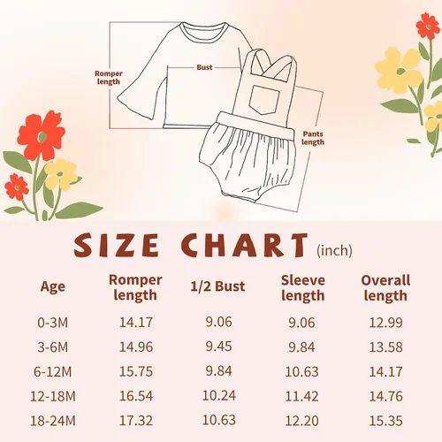 Miniatura 6 de Tiny Cutey Ropa de bebé recién nacida, mameluco de manga acampanada y overoles de pana, pantalones cortos, trajes de otoño para niña
