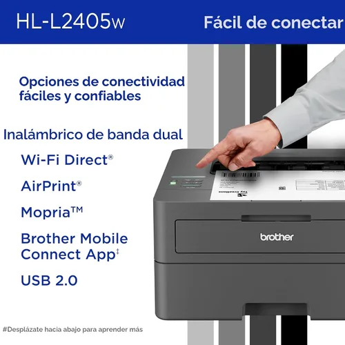 Miniatura 6 de Impresora láser monocromática compacta inalámbrica Brother HL-L2405W con impresión móvil, salida en blanco y negro Incluye prueba de suscripción