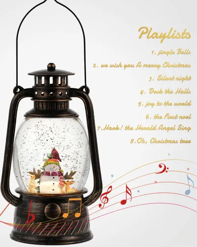 Miniatura 2 de Decoraciones de Navidad para interiores - Globo de nieve musical con temporizador de 6H, escena iluminada de muñeco de nieve, cardenal y ciervo