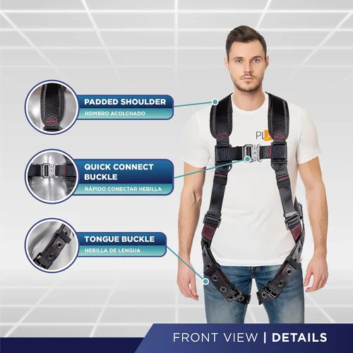 Miniatura 2 de Palmer Safety - Arnés de seguridad de cuerpo completo con ajuste de 5 puntos, anillo en D dorsal, piernas con ojales, dos anillos en D laterales e